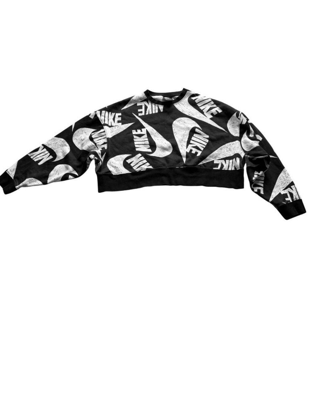 Nike Women's Cropped Sweatshirt XS Icon Clash Fleece Crewneck Black White Logo